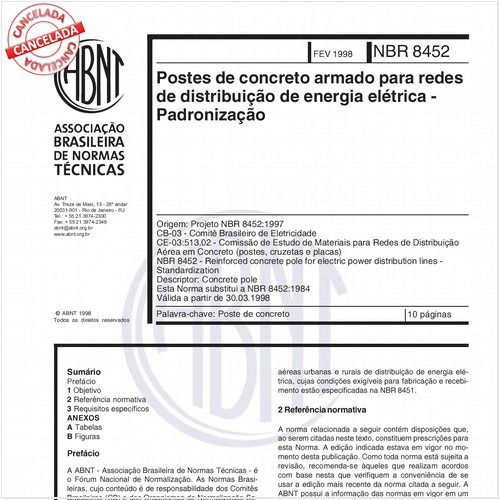 Postes de concreto armado para redes de distribuição de energia elétrica - Padronização