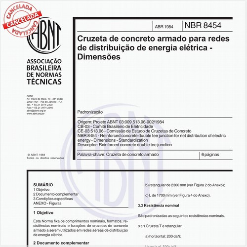 Cruzeta de concreto armado para redes de distribuição de energia elétrica - Dimensões
