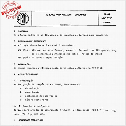 Torques para armador - Dimensões