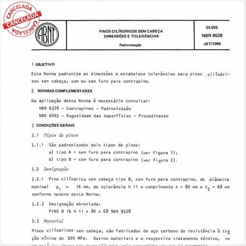 Pinos cilíndricos sem cabeça - Dimensões e tolerâncias