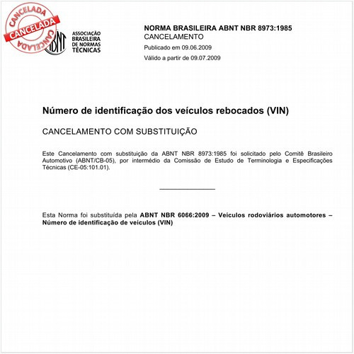 Número de identificação dos veículos rebocados (VIN)