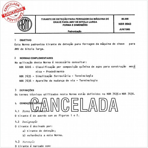 Tirante de deteção para ferragem da máquina de chave para AMV de bitola larga - Forma e dimensões