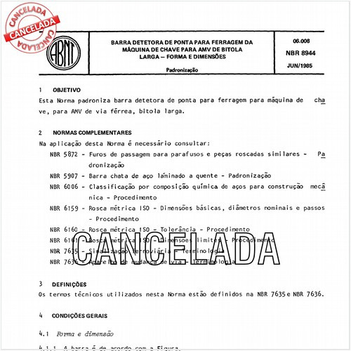 Barra detetora de ponta para ferragem da máquina de chave para AMV de bitola larga - Forma e dimensões