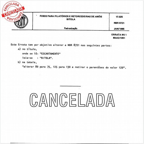 Fusos para filatórios e retorcedeiras de anéis - Bitola