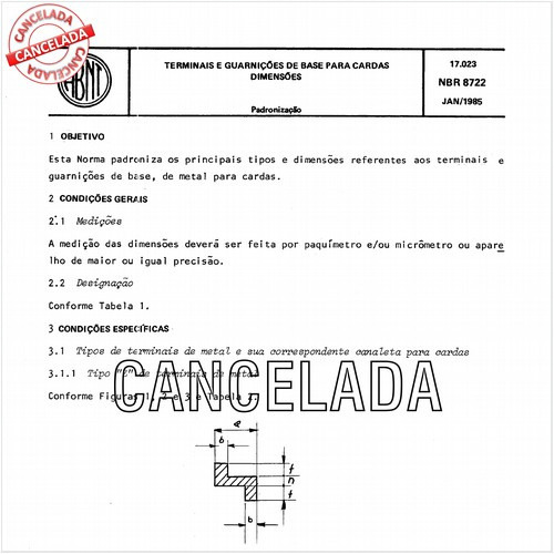 Terminais e guarnições de base para cardas - Dimensões