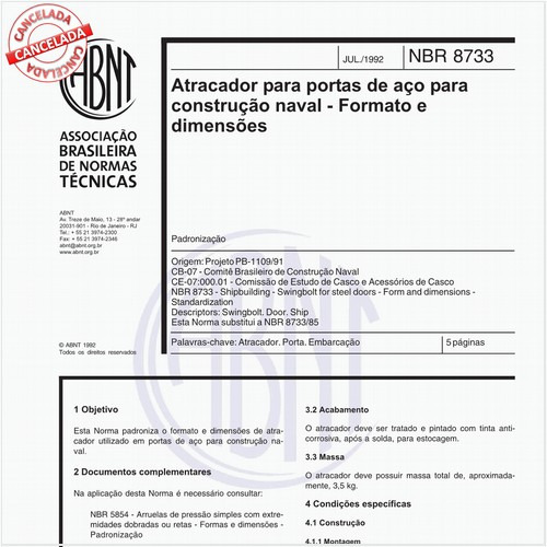 Atracador para portas de aço para construção naval - Formato e dimensões
