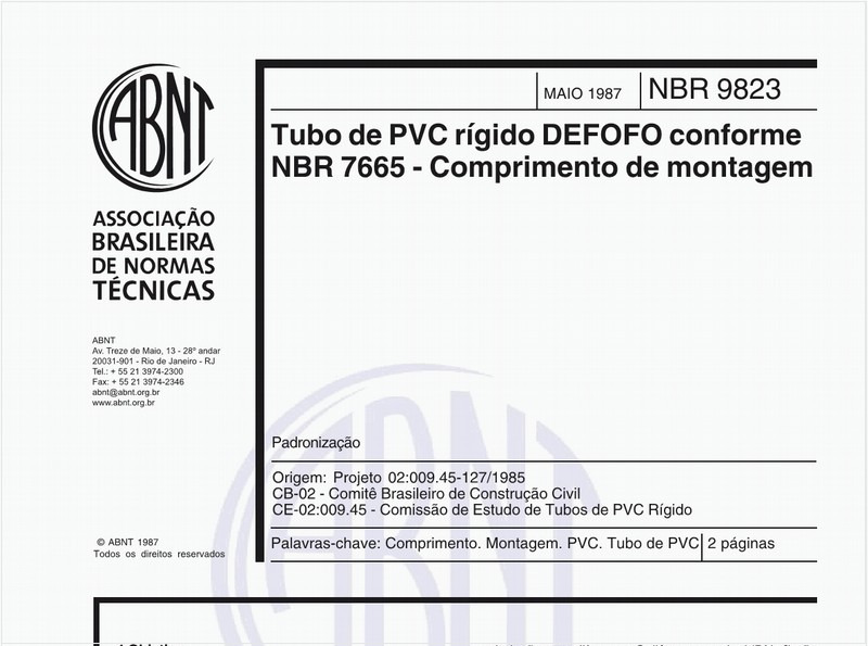 Tubo de PVC rígido DEFOFO conforme NBR 7665 - Comprimento de montagem - Padronização