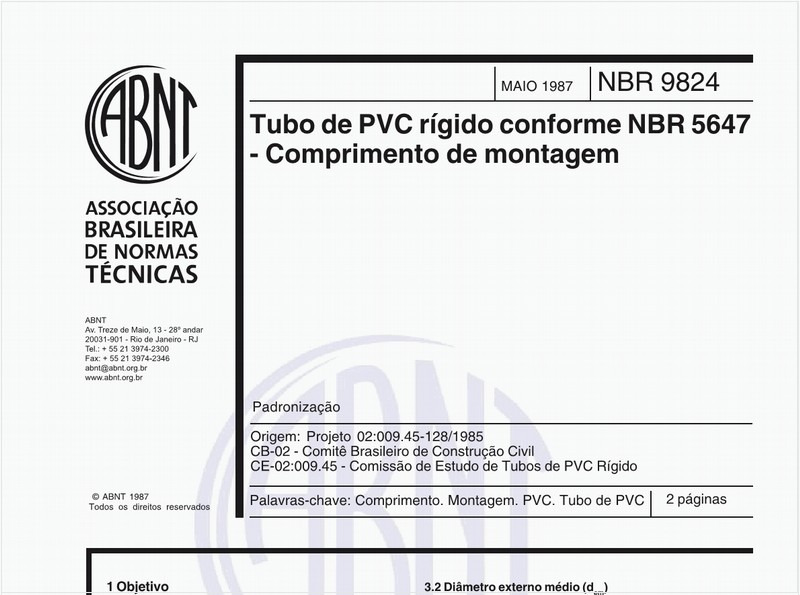 Tubo de PVC rígido conforme NBR 5647 - Comprimento de montagem - Padronização
