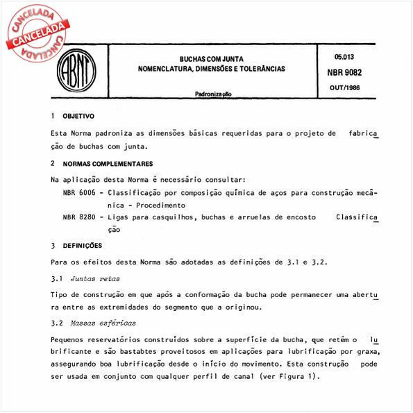 Buchas com junta - Nomenclatura, dimensões e tolerâncias
