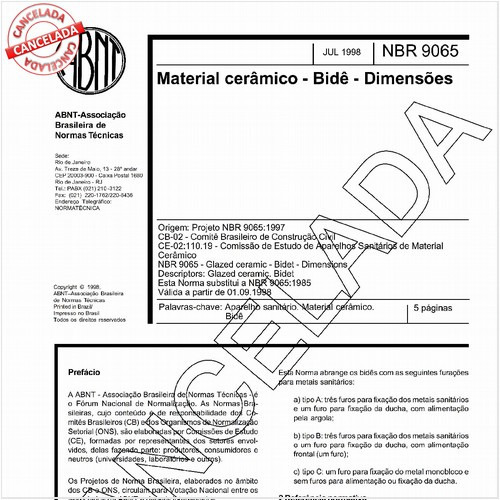 Material cerâmico - Bidê - Dimensões