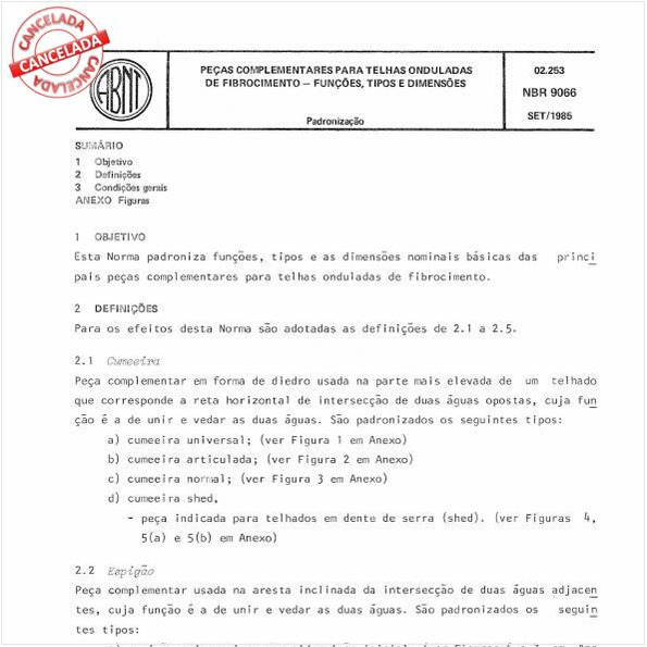 Peças complementares para telhas onduladas de fibrocimento - Funções, tipos e dimensões
