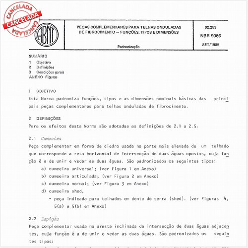 Peças complementares para telhas onduladas de fibrocimento - Funções, tipos e dimensões