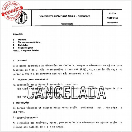 Dispositivos fusíveis do tipo D - Dimensões