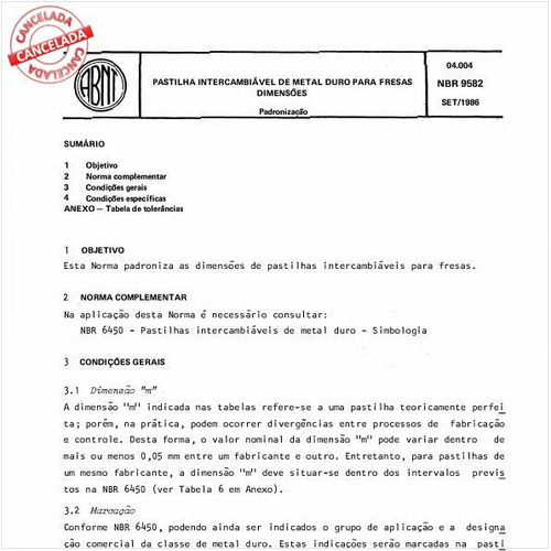 Pastilha intercambiável de metal duro para fresas - Dimensões