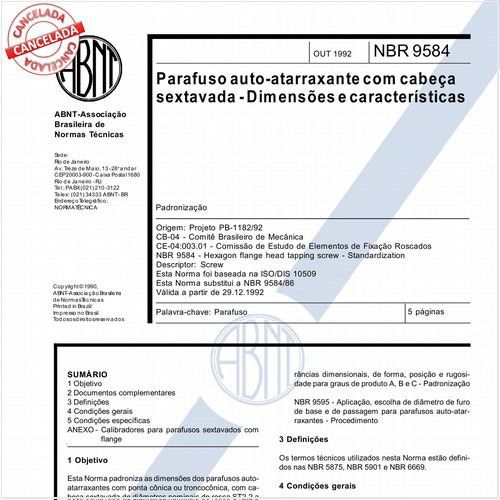 Parafuso auto-atarraxantes com cabeça sextavada - Dimensões e características