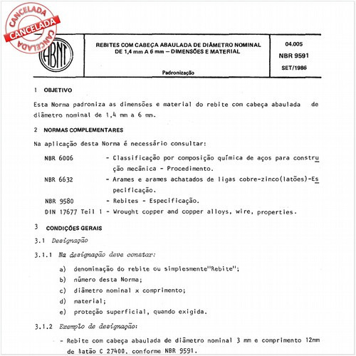 Rebites com cabeça abaulada de diâmetro nominal de 1,4 mm a 6 mm - Dimensões e material