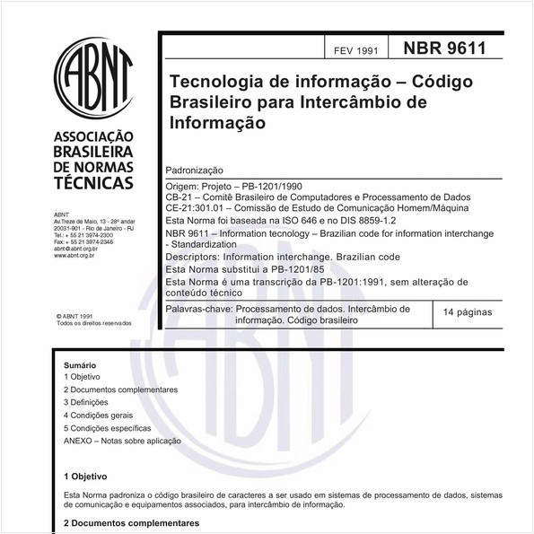 Tecnologia de informação - Código Brasileiro para Intercâmbio de Informação - Padronização