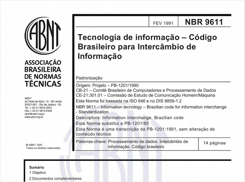 Tecnologia de informação - Código Brasileiro para Intercâmbio de Informação - Padronização