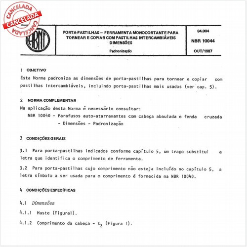 Porta-pastilhas - Ferramenta monocortante para tornear e copiar com pastilhas intercambiáveis - Dimensões