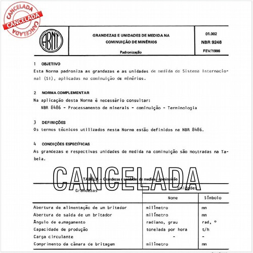 Grandezas e unidades de medida na cominuição de minérios