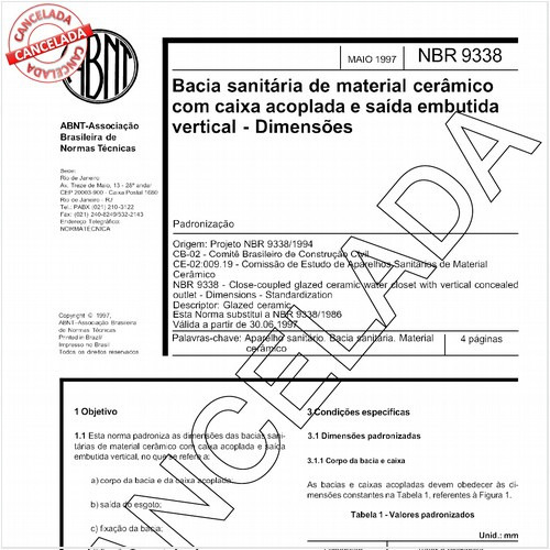 Bacia sanitária de material cerâmico com caixa acoplada e saída embutida vertical - Dimensões