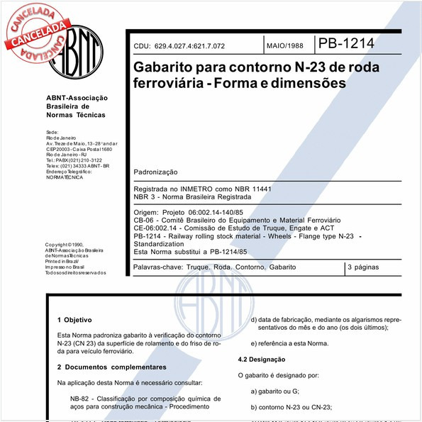 Gabarito para contorno N-23 de roda ferroviária - Formas e dimensões