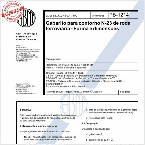 Gabarito para contorno N-23 de roda ferroviária - Formas e dimensões