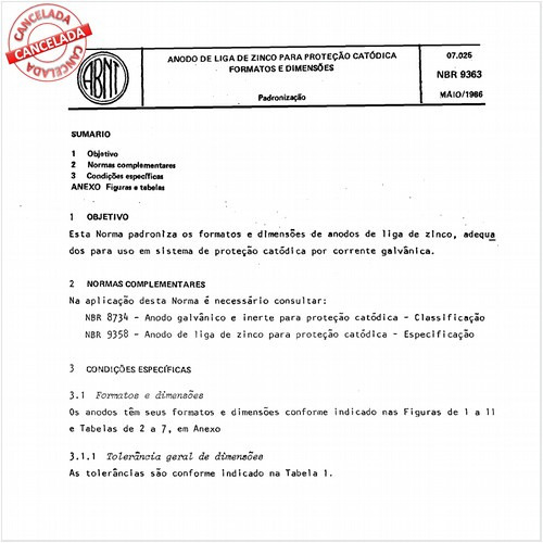 Anodo de liga de zinco para proteção catódica - Formatos e dimensões