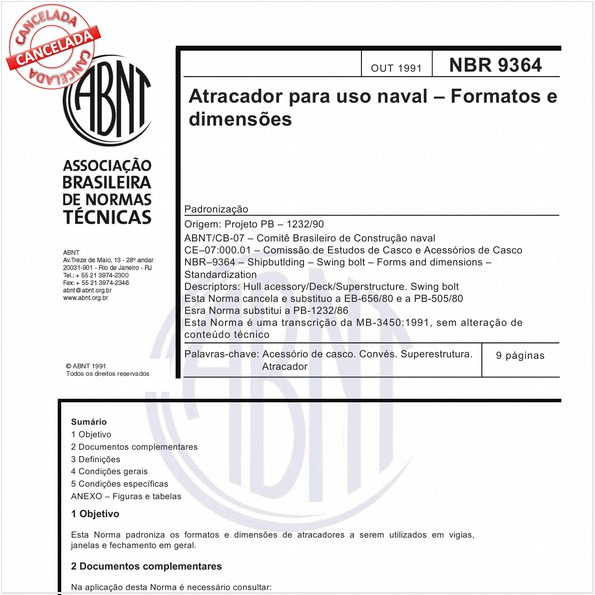 Atracador para uso naval - Formatos e dimensões