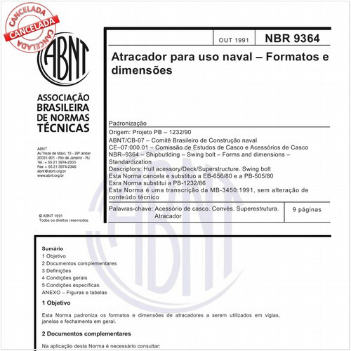 Atracador para uso naval - Formatos e dimensões