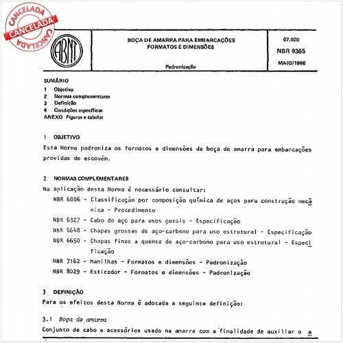 Boça de amarra para embarcações - Formatos e dimensões
