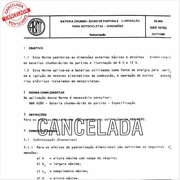Bateria chumbo-ácido de partida e iluminação para motocicletas - Dimensões