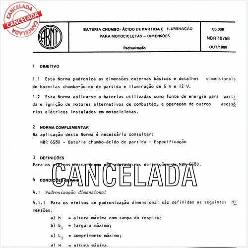 Bateria chumbo-ácido de partida e iluminação para motocicletas - Dimensões