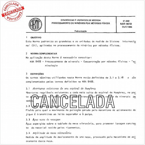 Grandezas e unidades de medida - Processamento de minérios por métodos físicos