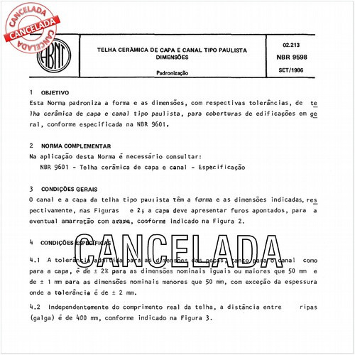 Telha cerâmica de capa e canal tipo paulista - Dimensões