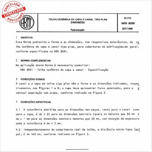 Telha cerâmica de capa e canal tipo plan - Dimensões