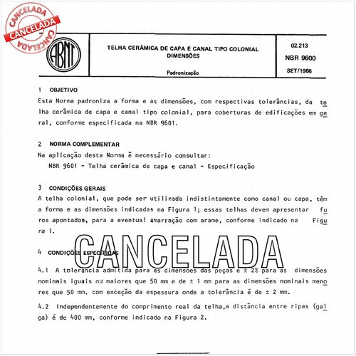 Telha cerâmica de capa e canal tipo colonial - Dimensões