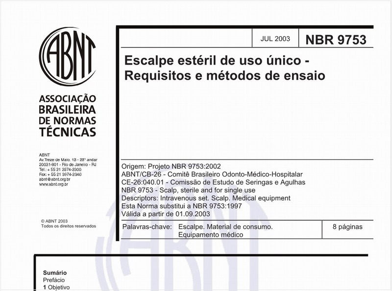 Escalpe estéril de uso único - Requisitos e métodos de ensaio
