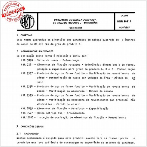 Parafusos de cabeça quadrada de grau de produto C - Dimensões