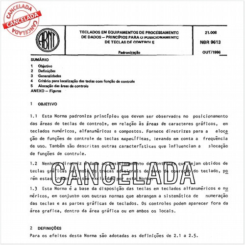 Teclados em equipamento de processamento de dados - Princípios para o posicionamento de teclas de controle