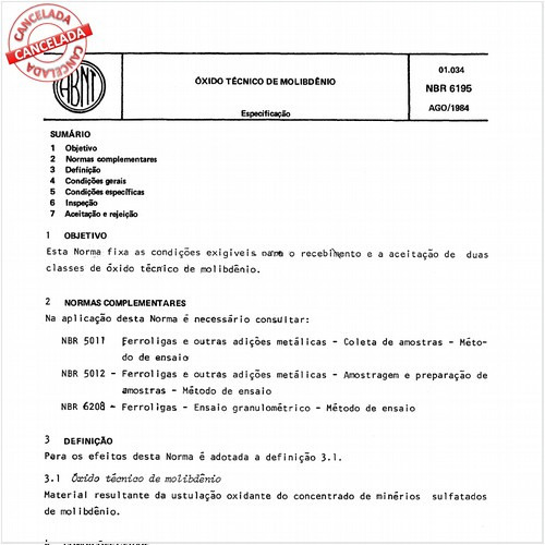 óxido técnico de molibdênio