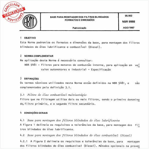Base para montagem dos filtros blindados - Formatos e dimensões