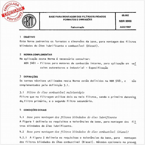 Base para montagem dos filtros blindados - Formatos e dimensões