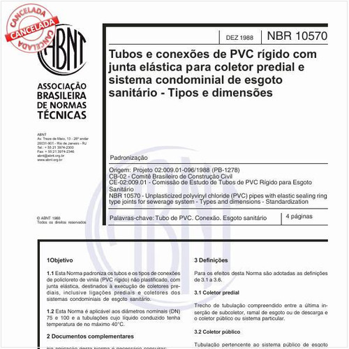 Tubos e conexões de PVC rígido com junta elástica para coletor predial e sistema condominial de esgoto sanitário - Tipos e dimensões - Padronização