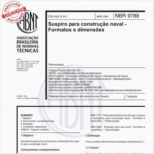 Suspiro para construção naval - Formatos e dimensões