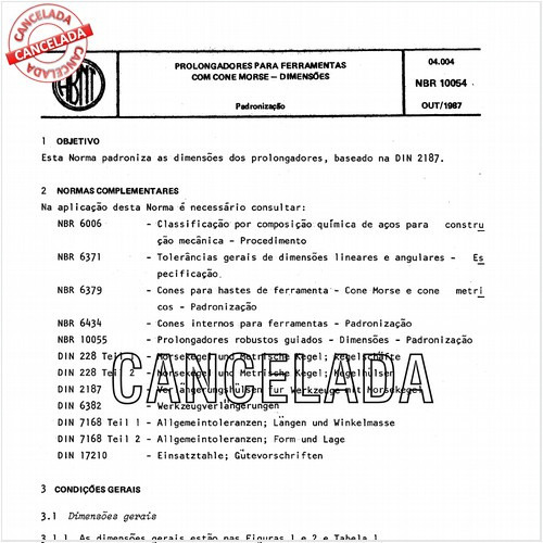 Prolongadores para ferramentas com cone morse - Dimensões