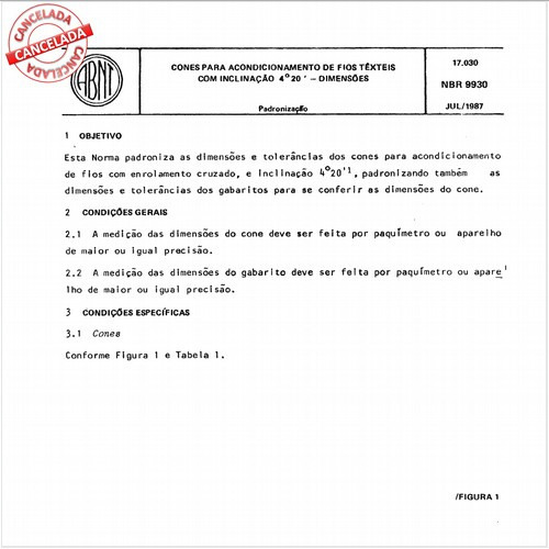 Cones para acondicionamento de fios têxteis com inclinação 4 graus 20' - Dimensões
