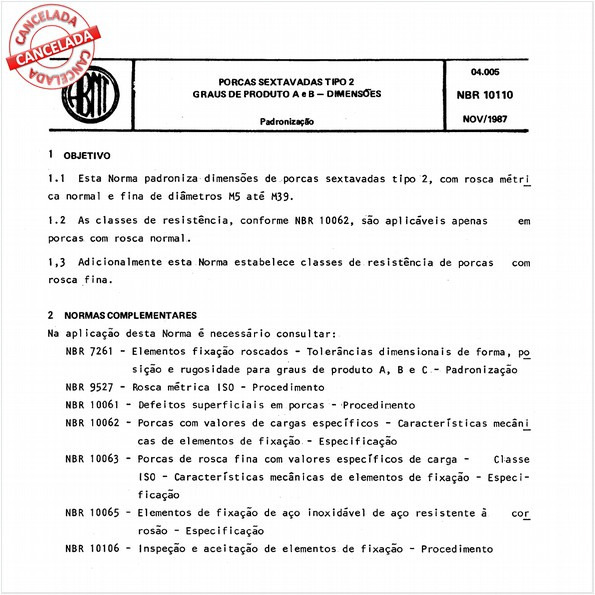 Porcas sextavadas tipo 2 - Graus de produto A e B - Dimensões