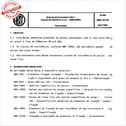 Porcas sextavadas tipo 2 - Graus de produto A e B - Dimensões