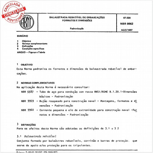 Balaustrada rebatível de embarcações - Formatos e dimensões